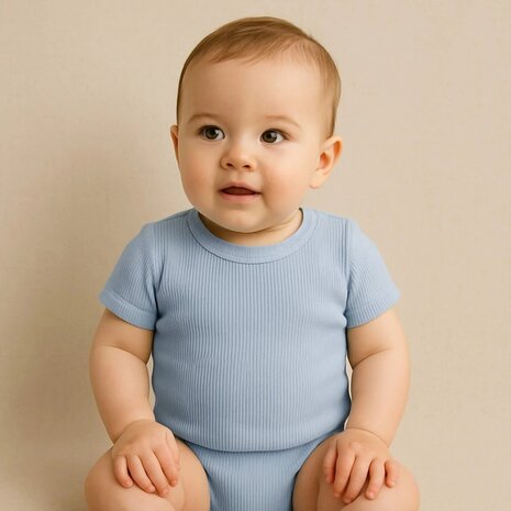 staalblauw rib tricot soft romper BEEBSstofjes van KicKenStoffen