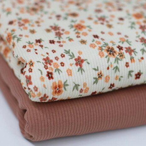 BEEBS boterbloem en uni roze-terracotta rib tricot soft KicKenStoffen