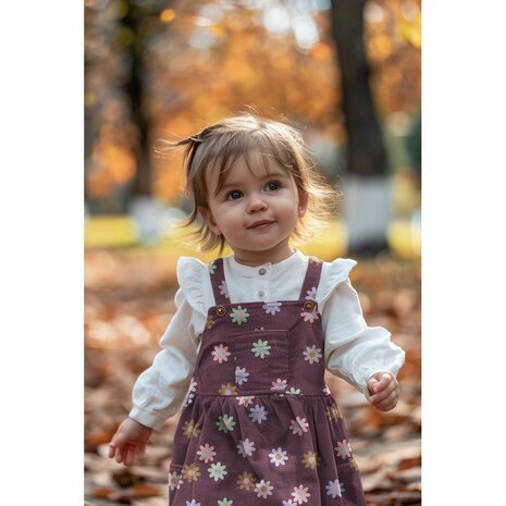 donker blauw (marine) met kleurige Bloemen en gouden Glitters Corduroy babyrib *S