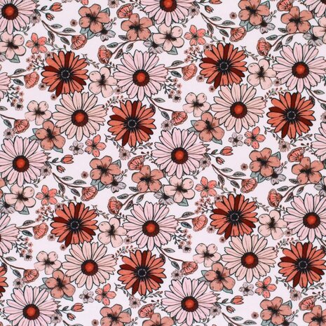 BEEBS dusty roze vintage madeliefje bloemen van kickenstoffen
