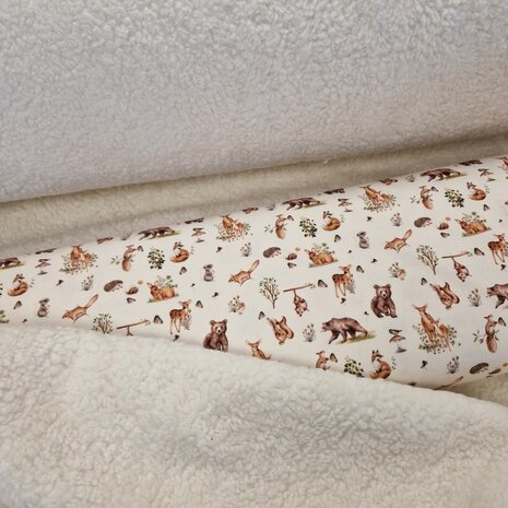dieren tricot en off white katoenen teddy - kickenstoffen