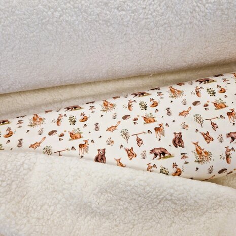 dieren tricot en off white katoenen teddy - kicken stoffen