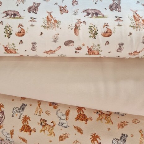 dieren tricots met natural uni tricot kickenstoffen