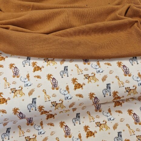 dieren tricot met fijn gebreide stof cognac - kickenstoffen