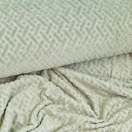 khaki bad stoftricot grafisch - KicKenStoffen
