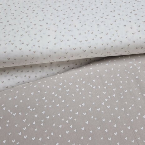 confettie hartjes katoen kickenstoffen beige en wit combi