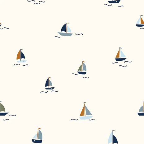 katoen met ZeilBootjes Jursie - KicKenStoffen