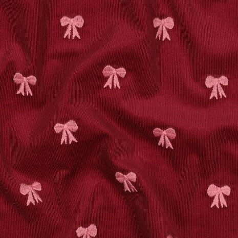 strikjes corduroy rib broderie donker rood KicKenStoffen