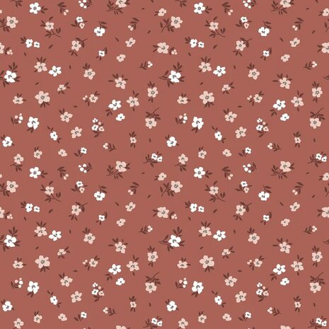 terracotta wit beige lieve bloemetjes tricot Jursie - KicKenStoffen