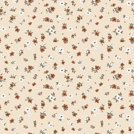 beige lieve bloemetjes tricot Jursie - KicKenStoffen