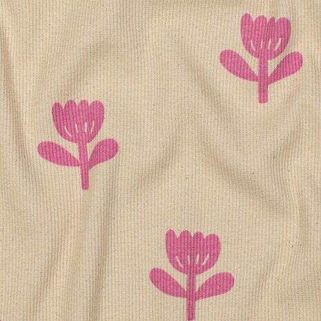 biologische ribtricot tulpen Poppy - kickenstoffen
