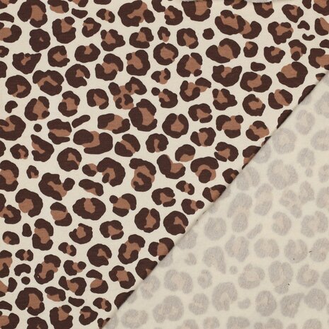 beige bruin luipaard print french terry 06611.001 kickenstoffen