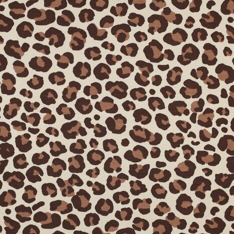 beige bruin luipaard print french terry 06611.001 kickenstoffen