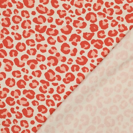 beige oranje luipaard print french terry 06611.006 kickenstoffen