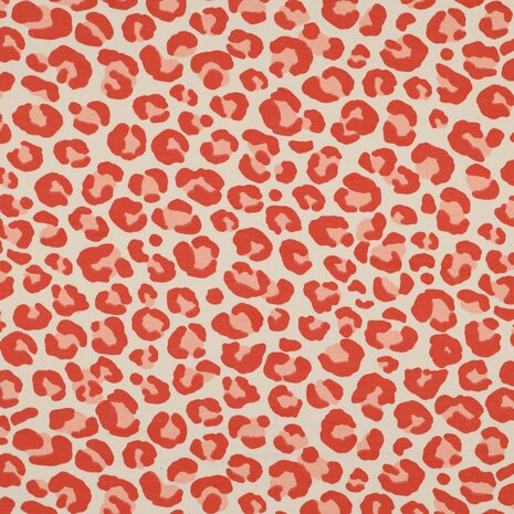 beige oranje luipaard print french terry 06611.006 kickenstoffen