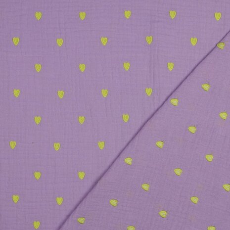 lila hydrofiel met gele hartjes 03796 poppy kickenstoffen