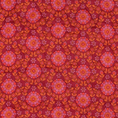 cotton voile stepped flowers 05678 poppy - kickenstoffen