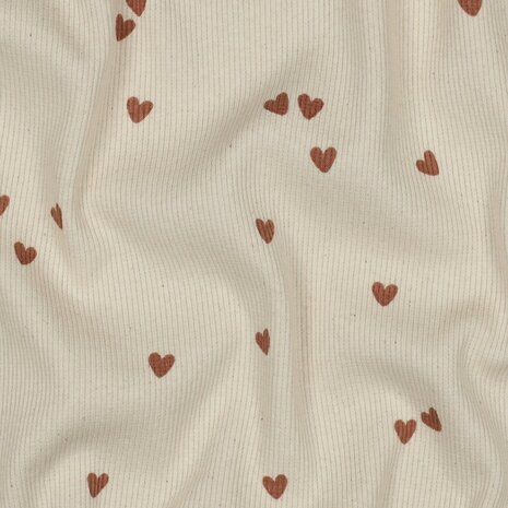 ribtricot babyrib met hartjes 06285 natural poppy kickenstoffen