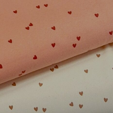 hartjes babyrib tricot SOFT klei roze en natural beige van KicKenStoffen