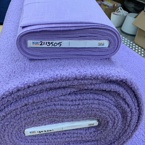 teddyfleece lila - dubbelzijdig met 2113505 linnenlook hydrofiel - poppyfabrics bij KicKenStoffen