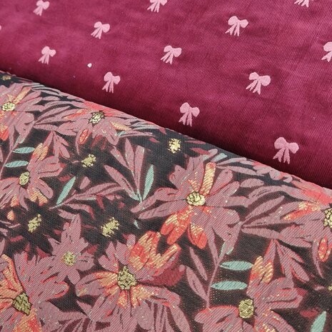 corduroy met geborduurde strik en bloem jacquard stof - kickenstoffen - poppy