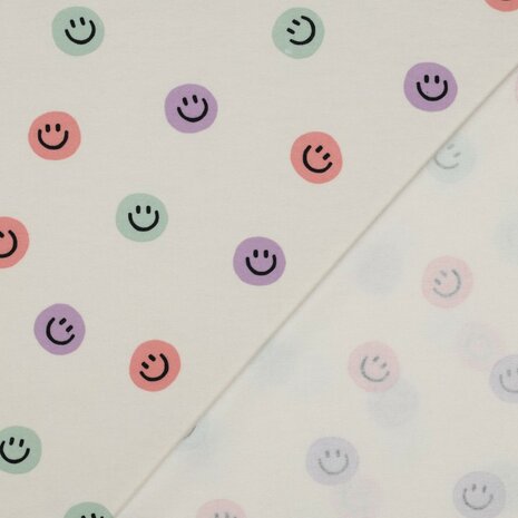 smiley flanelstof Poppy fabrics - kickenstoffen roze  lila mint