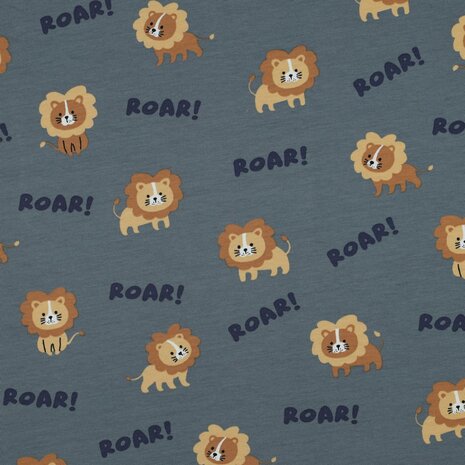 Poppy leeuwtjes Roar tricot KicKenStoffen - jeans blauw