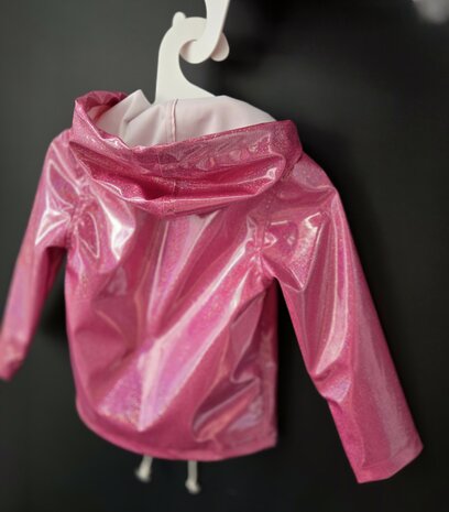regenjasje kind regenjassen stof fuchsia roze hologram met glitters van KicKenStoffen