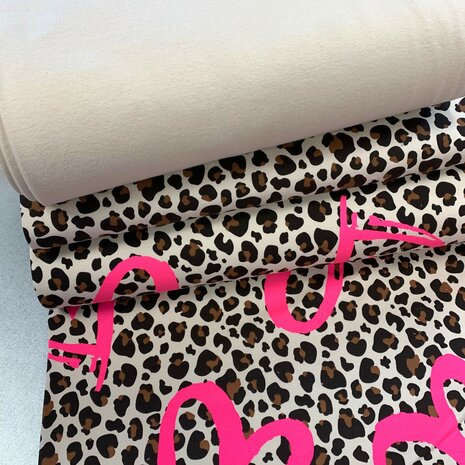 french terry neon en luipaard met boordstof 4200207 - kicken stoffen