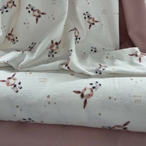 ook leuk met roze ezeltjes flanel stof qjutie - kickenstoffen