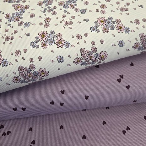 ribtricot soft hartjes en bloemen Kickenstoffen