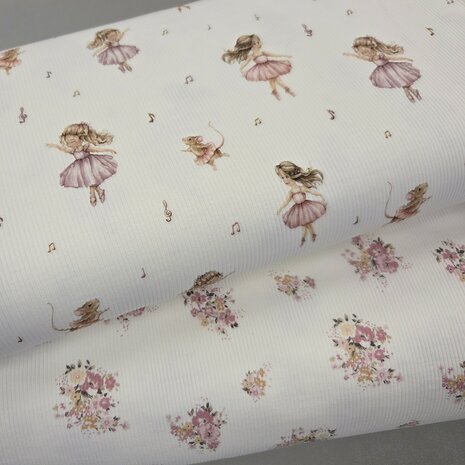 ribtricot soft ballerina en bloemboeket Kickenstoffen