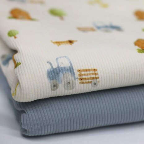 BEEBStibtricot soft kippenboerderij en blauw van KicKenStoffen