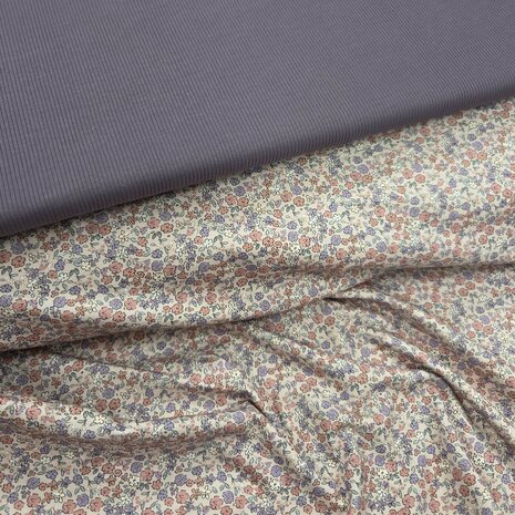 bloemen tricot met dusty paars ribtricot soft - kickenstoffen