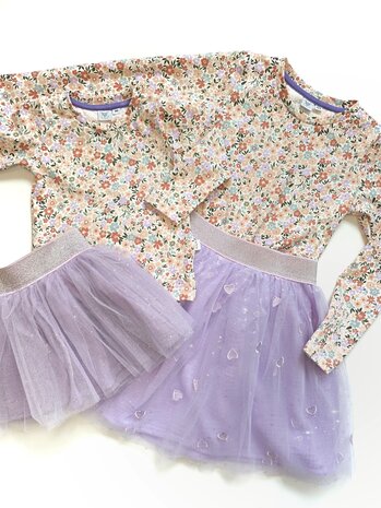 tule rokjes lila met bloemen shirts - gemaakt door mbym.sewing - kickenstoffen