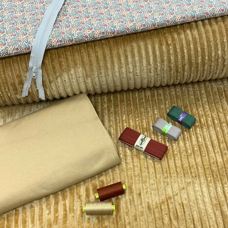 camel minky strepen fleece met bijpassende stof en fournituren - kickenstoffen