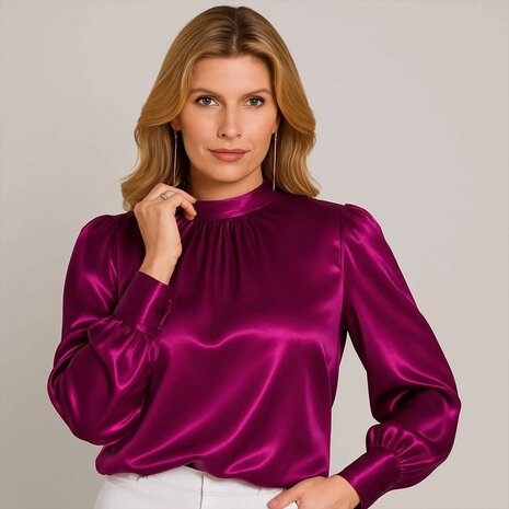 Stretch-Satin-Fabric-Cardinal-Pink-luxe dames top