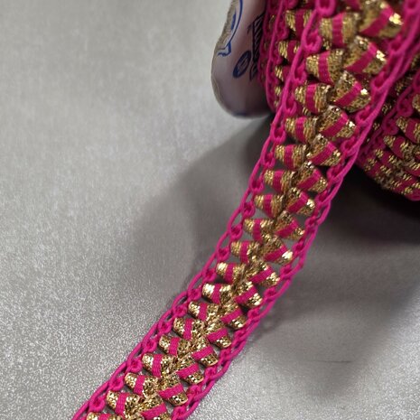 galonband goud fuchsia gevlochten - KickenStoffen