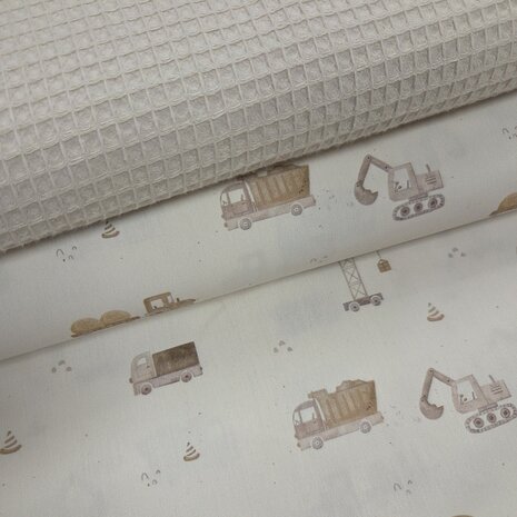 bouwvoertuigen natural poplin met linnen wafelkatoen - kickenstoffen