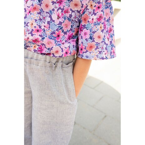 blauw lurex katoenen linnen uit poppy 26 - trousers Alina - kickenstoffen