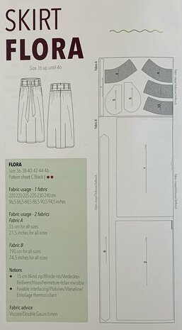 Pomme magazine naaipatronen Flora skirt informatie stofafmeting