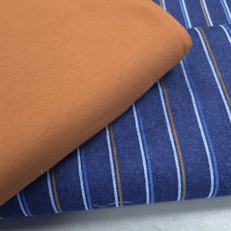 denim strepen uit poppy26 met cognac boordstof