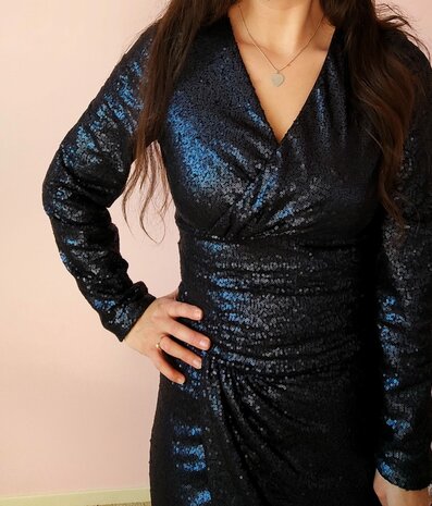 voorbeeld donker marine blauwe fakedress pailletten stof  kickenstoffen - mbym.sewing - kickenstoffen