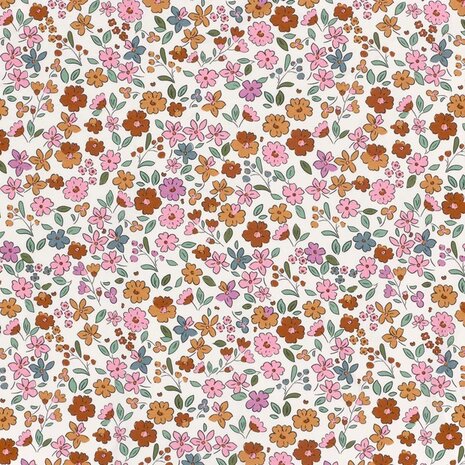 wit (off white) fel gekleurde Bloemen print -  digitale french terry *S