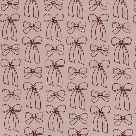 digitaal oud roze strikken print french terry - Jursie - KicKenStoffen