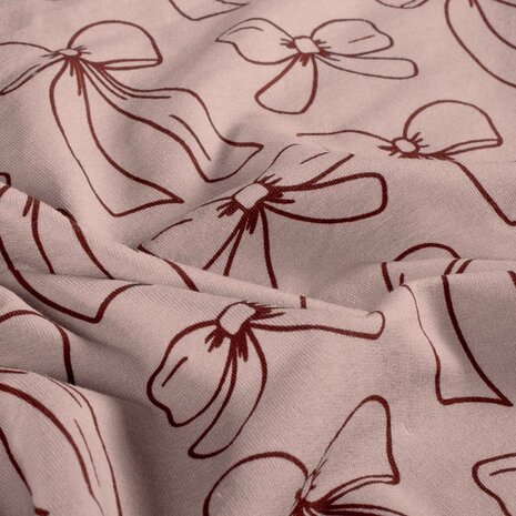 digitale oud roze strikken print french terry - Jursie - KicKenStoffen