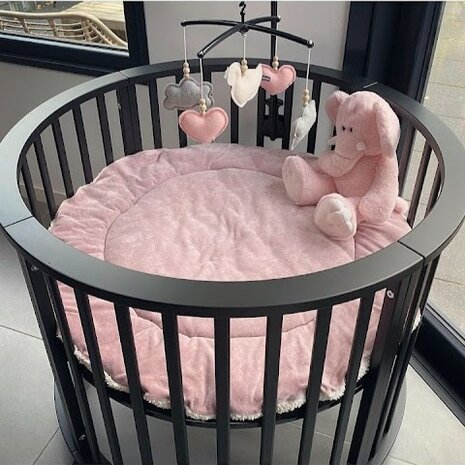 dubbelzijdig boxkleed rond katoenen velvet oud roze licht met katoenen teddy gemaakt door klant KicKenStoffen