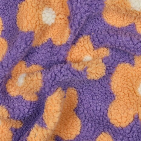 teddy lila oranje bloemen Poppy fabrics 03716. - KicKenStoffen