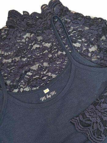 luxe stretchkant marine blauw top met ondertop in katoen tricot 5160 - gemaakt door mbym.sewing