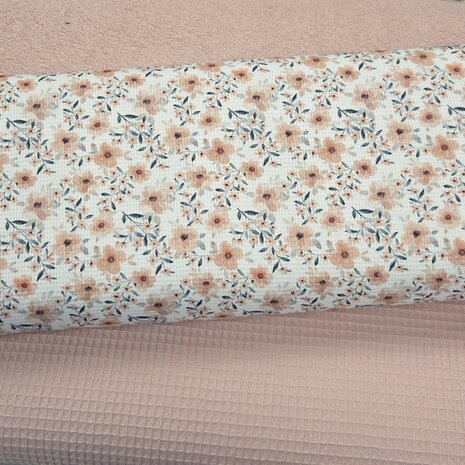 wafel tricot kweepeer - wafel katoen nude - badstof dubbelgelust poeder roze